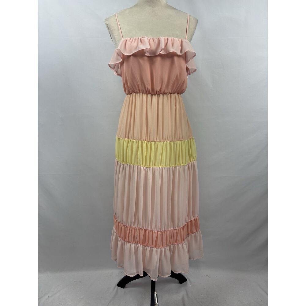 Lovers + Friends Revolve Acer Maxi Dress Pastel XS Tiered Color Block Lined - Picture 2 of 9
